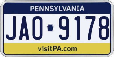 PA license plate JAO9178