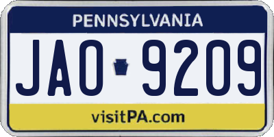 PA license plate JAO9209