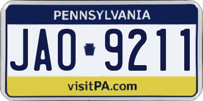PA license plate JAO9211