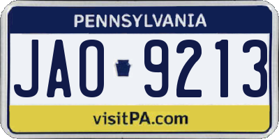 PA license plate JAO9213