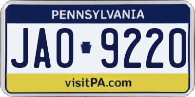 PA license plate JAO9220