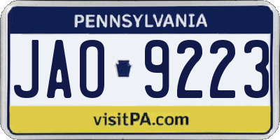 PA license plate JAO9223