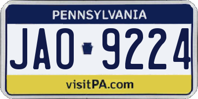 PA license plate JAO9224