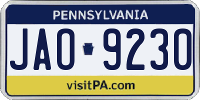 PA license plate JAO9230