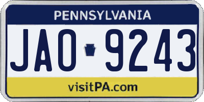 PA license plate JAO9243