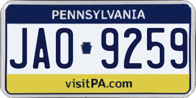 PA license plate JAO9259