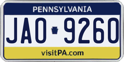 PA license plate JAO9260