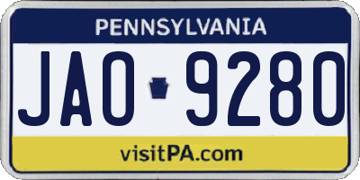PA license plate JAO9280