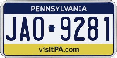 PA license plate JAO9281