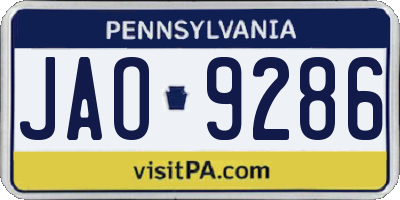 PA license plate JAO9286