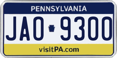 PA license plate JAO9300