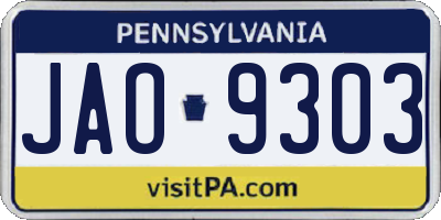 PA license plate JAO9303
