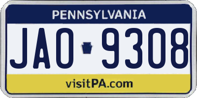 PA license plate JAO9308