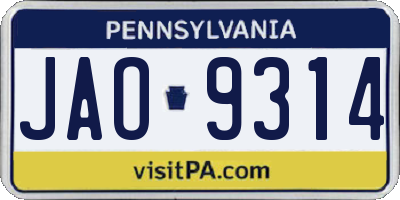 PA license plate JAO9314
