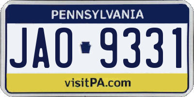 PA license plate JAO9331