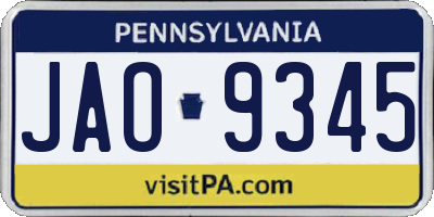 PA license plate JAO9345