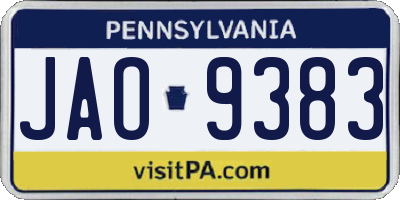 PA license plate JAO9383