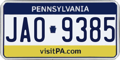 PA license plate JAO9385