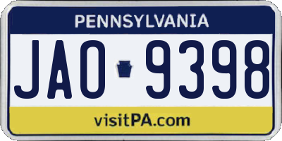 PA license plate JAO9398