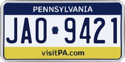 PA license plate JAO9421