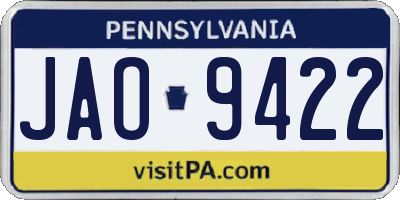 PA license plate JAO9422