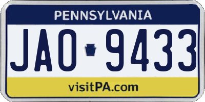 PA license plate JAO9433
