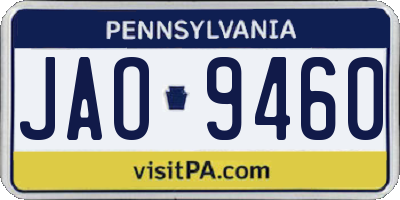 PA license plate JAO9460