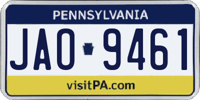 PA license plate JAO9461