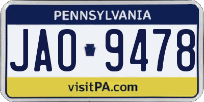 PA license plate JAO9478
