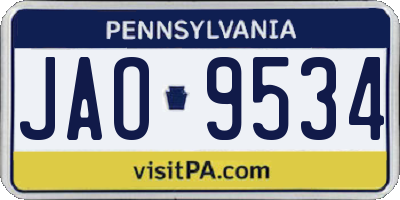 PA license plate JAO9534