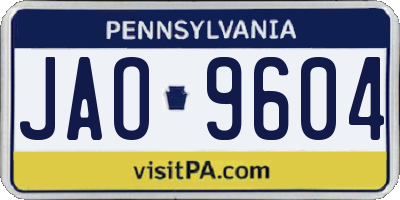 PA license plate JAO9604