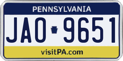 PA license plate JAO9651