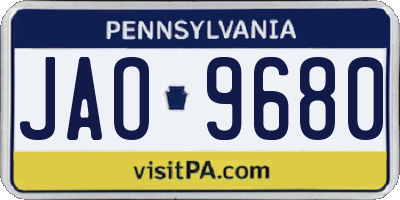PA license plate JAO9680