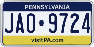 PA license plate JAO9724