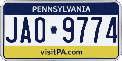 PA license plate JAO9774
