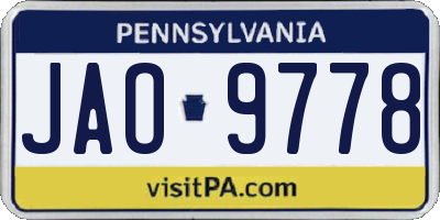 PA license plate JAO9778