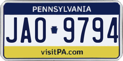 PA license plate JAO9794