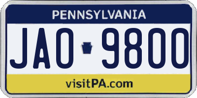 PA license plate JAO9800