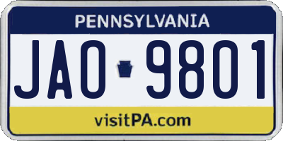 PA license plate JAO9801
