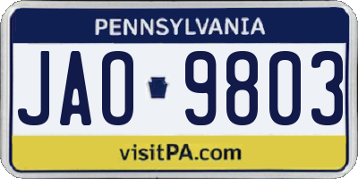 PA license plate JAO9803
