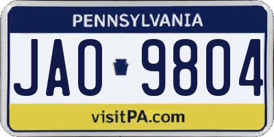 PA license plate JAO9804