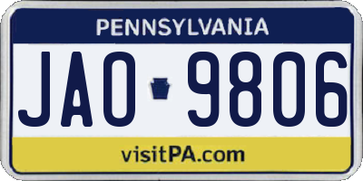 PA license plate JAO9806