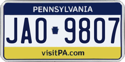 PA license plate JAO9807
