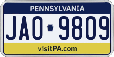 PA license plate JAO9809