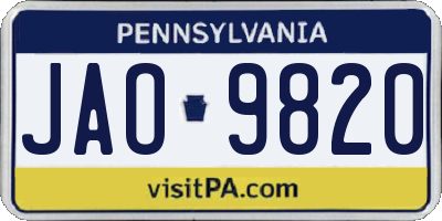 PA license plate JAO9820