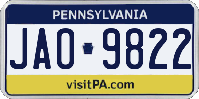 PA license plate JAO9822