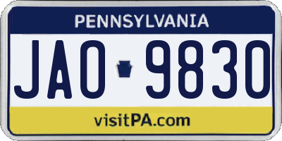 PA license plate JAO9830