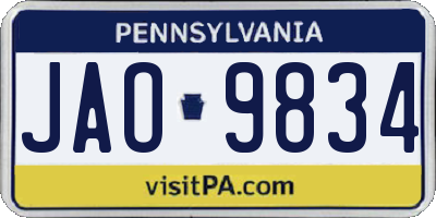 PA license plate JAO9834