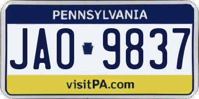 PA license plate JAO9837