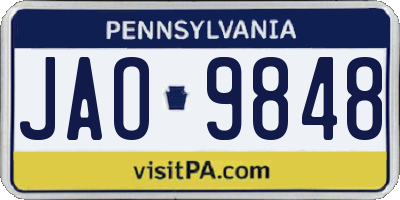 PA license plate JAO9848